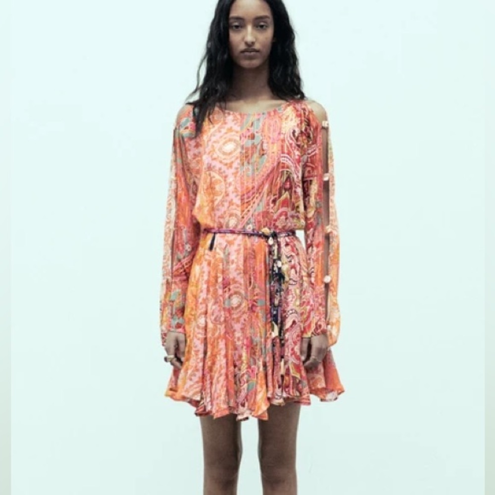 Zara dress boho printed viral blogger summer long sleeve mini vacation summer - Picture 12 of 14